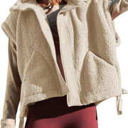 Womens-Oversized-Fleece-Vest-Beige-1