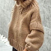 Womens-Turtleneck-Puffy-Long-Sleeve-Oversized-Sweater-Camel-3