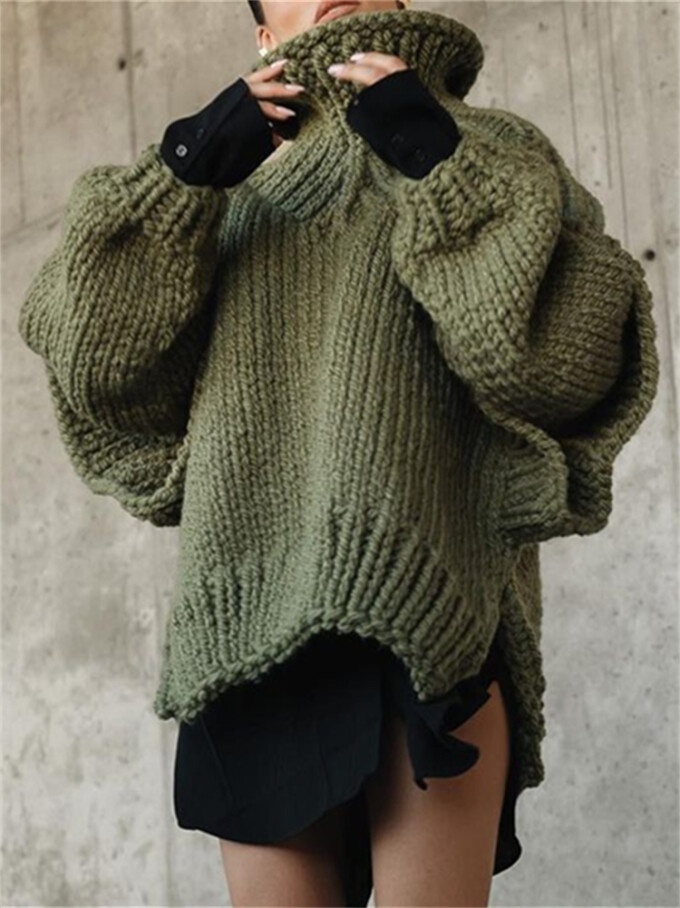 Womens-Turtleneck-Puffy-Long-Sleeve-Oversized-Sweater-Green-3.jpg