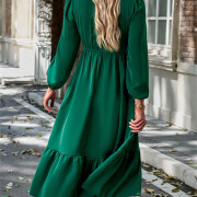 Womens-Wrap-V-Neck-Maxi-Dress-Puff-Long-Sleeve-Smocked-Tiered-A-Line-Pleated-Flowy-Long-Dress-Green-2