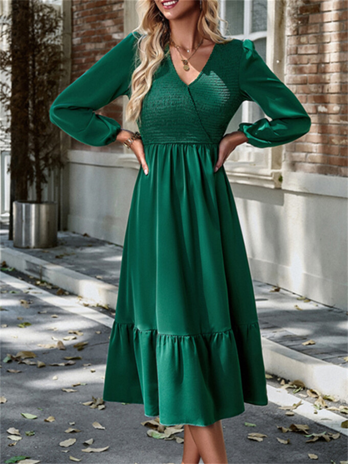 Womens-Wrap-V-Neck-Maxi-Dress-Puff-Long-Sleeve-Smocked-Tiered-A-Line-Pleated-Flowy-Long-Dress-Green-3.jpg