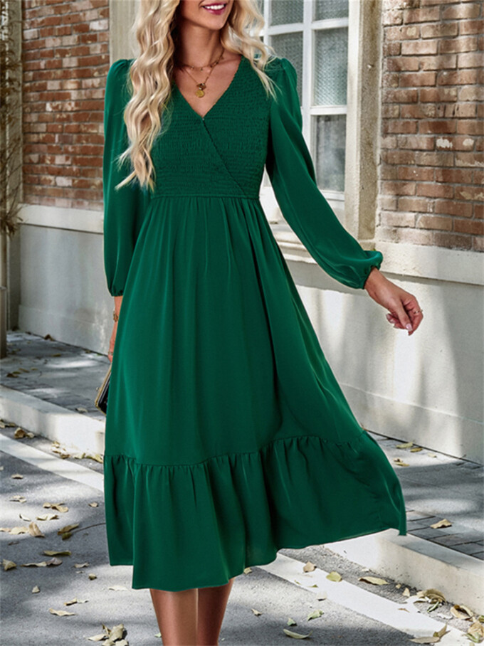 Womens-Wrap-V-Neck-Maxi-Dress-Puff-Long-Sleeve-Smocked-Tiered-A-Line-Pleated-Flowy-Long-Dress-Green-4.jpg