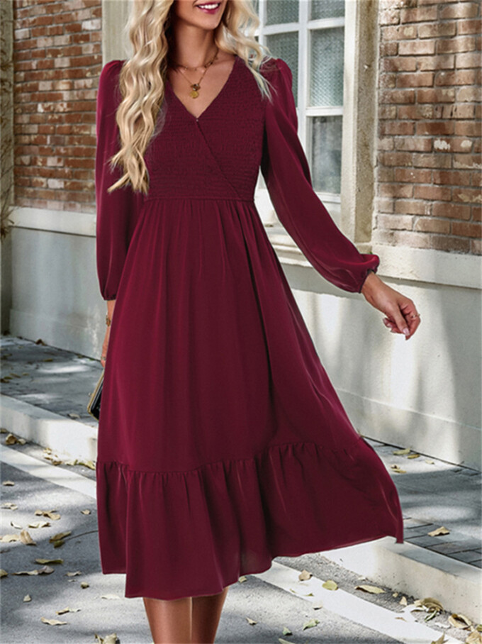 Womens-Wrap-V-Neck-Maxi-Dress-Puff-Long-Sleeve-Smocked-Tiered-A-Line-Pleated-Flowy-Long-Dress-Winered-4.jpg