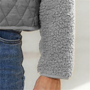 Womens-Fuzzy-Fleece-Jacket-Cropped-Sherpa-Coat-Long-Sleeve-Zipper-Lightweight-Quilted-Outwear-Grey-3