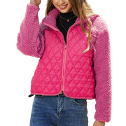 Womens-Fuzzy-Fleece-Jacket-Cropped-Sherpa-Coat-Long-Sleeve-Zipper-Lightweight-Quilted-Outwear-Rosered-1