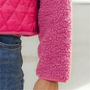 Womens-Fuzzy-Fleece-Jacket-Cropped-Sherpa-Coat-Long-Sleeve-Zipper-Lightweight-Quilted-Outwear-Rosered-3