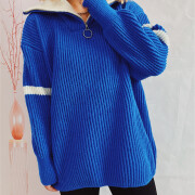 Womens-Half-Zip-V-Neck-Sweater-Blue-3