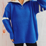 Womens-Half-Zip-V-Neck-Sweater-Blue-4