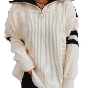 Womens-Half-Zip-V-Neck-Sweater-White-1