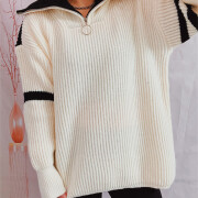 Womens-Half-Zip-V-Neck-Sweater-White-3