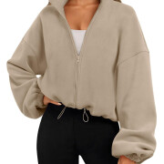 Womens-Cropped-Fleece-Jacket-Khaki-1