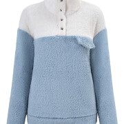 Womens-Fuzzy-Fleece-Pullover-Button-Collar-Sherpa-Sweatshirt-Winter-Long-Sleeve-Tops-Blue-5