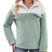 Womens-Fuzzy-Fleece-Pullover-Button-Collar-Sherpa-Sweatshirt-Winter-Long-Sleeve-Tops-Green-1