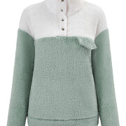 Womens-Fuzzy-Fleece-Pullover-Button-Collar-Sherpa-Sweatshirt-Winter-Long-Sleeve-Tops-Green-5