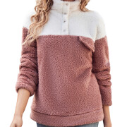 Womens-Fuzzy-Fleece-Pullover-Button-Collar-Sherpa-Sweatshirt-Winter-Long-Sleeve-Tops-Pink-1