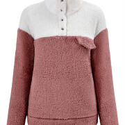 Womens-Fuzzy-Fleece-Pullover-Button-Collar-Sherpa-Sweatshirt-Winter-Long-Sleeve-Tops-Pink-5