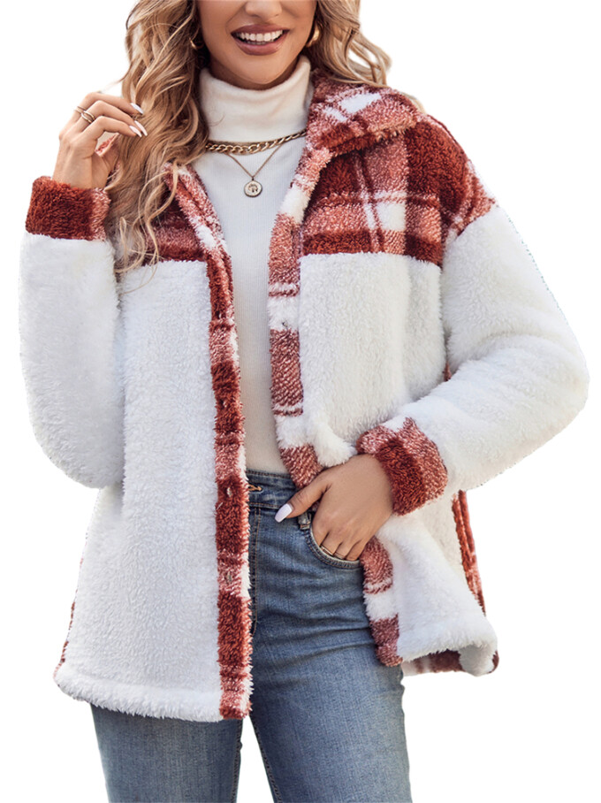 Womens-Fleece-Plaid-Jacket-Coat-Winered-1.jpg