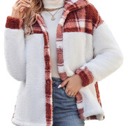 Womens-Fleece-Plaid-Jacket-Coat-Winered-1