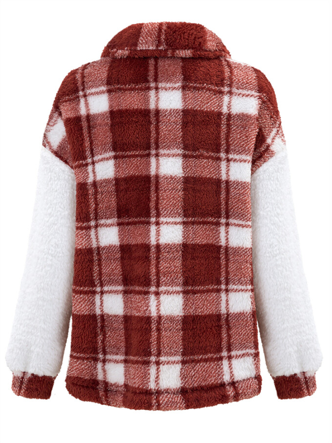 Womens-Fleece-Plaid-Jacket-Coat-Winered-6.jpg