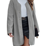 Womens-Fuzzy-Fleece-Midi-Coat-Grey-1