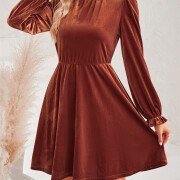 Womens-Mock-Neck-Velvet-Dress-Brown-4