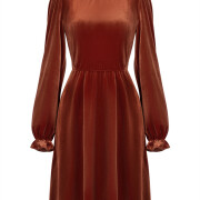 Womens-Mock-Neck-Velvet-Dress-Brown-5