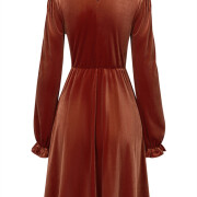 Womens-Mock-Neck-Velvet-Dress-Brown-6