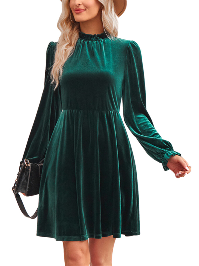 Womens-Mock-Neck-Velvet-Dress-Darkgreen-1.jpg