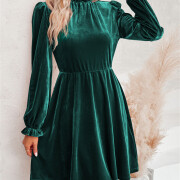 Womens-Mock-Neck-Velvet-Dress-Darkgreen-3