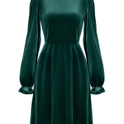 Womens-Mock-Neck-Velvet-Dress-Darkgreen-5