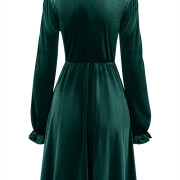 Womens-Mock-Neck-Velvet-Dress-Darkgreen-6