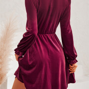 Womens-Mock-Neck-Velvet-Dress-Winered-2