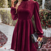 Womens-Mock-Neck-Velvet-Dress-Winered-4