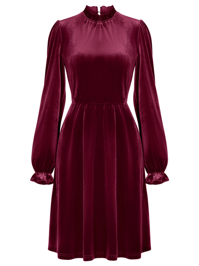 Womens-Mock-Neck-Velvet-Dress-Winered-5.jpg