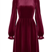 Womens-Mock-Neck-Velvet-Dress-Winered-5