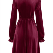 Womens-Mock-Neck-Velvet-Dress-Winered-6