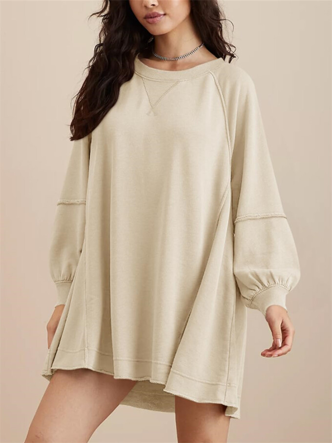 Womens-Long-Lantern-Sleeve-Sweatshirt-Mini-Dress-Apricot-4.jpg