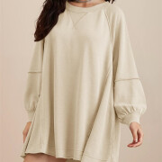 Womens-Long-Lantern-Sleeve-Sweatshirt-Mini-Dress-Apricot-4