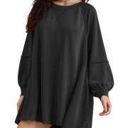 Womens-Long-Lantern-Sleeve-Sweatshirt-Mini-Dress-Black-1