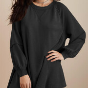 Womens-Long-Lantern-Sleeve-Sweatshirt-Mini-Dress-Black-3