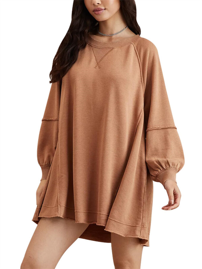 Womens-Long-Lantern-Sleeve-Sweatshirt-Mini-Dress-Brown-1.jpg