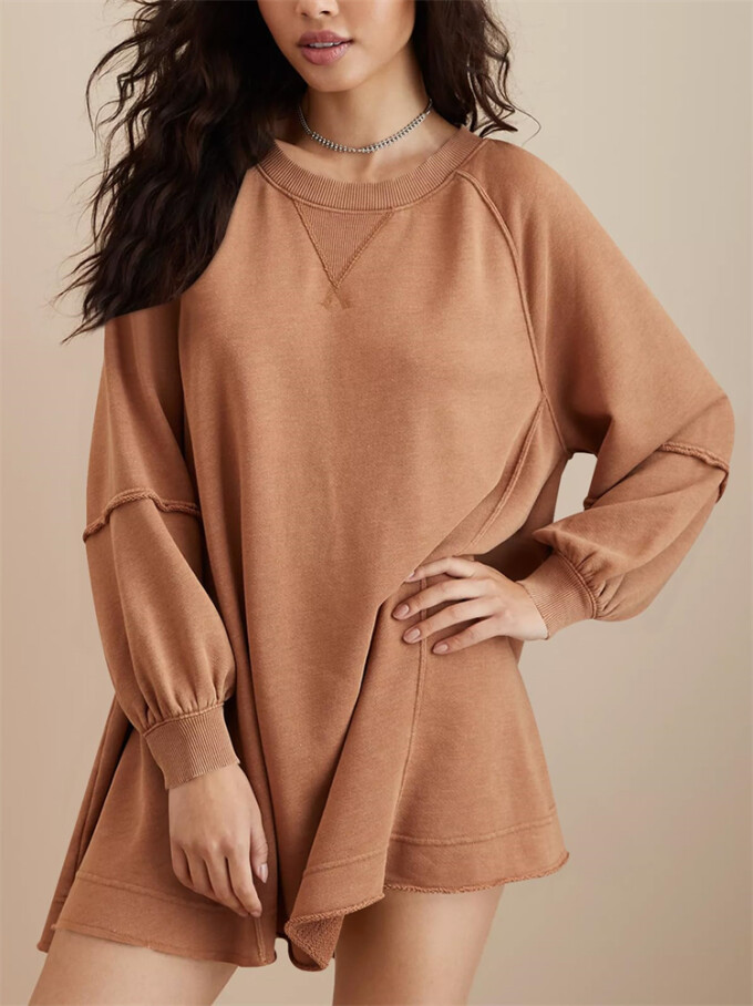 Womens-Long-Lantern-Sleeve-Sweatshirt-Mini-Dress-Brown-3.jpg