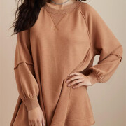 Womens-Long-Lantern-Sleeve-Sweatshirt-Mini-Dress-Brown-3