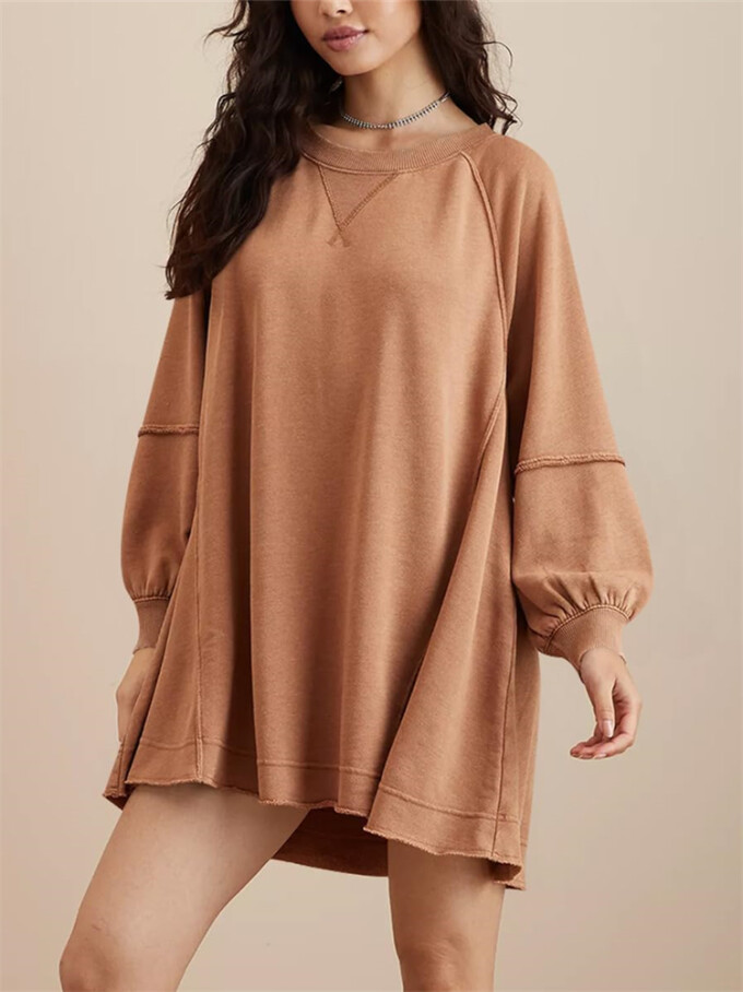 Womens-Long-Lantern-Sleeve-Sweatshirt-Mini-Dress-Brown-4.jpg