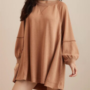 Womens-Long-Lantern-Sleeve-Sweatshirt-Mini-Dress-Brown-4