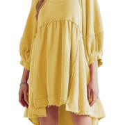 Womens-Oversized-Sweatshirt-Dress-Lanter-Sleeve-Scoop-Neck-Tunic-Patchwork-Pullover-Sweatshirt-Mini-Dress-Yellow-1