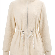 Womens-Fleece-Jacket-Casual-Full-Zip-Stand-Collar-Utility-Drawstring-Waist-Fuzzy-Sherpa-Coat-Apricot-5