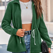 Womens-Fleece-Jacket-Casual-Full-Zip-Stand-Collar-Utility-Drawstring-Waist-Fuzzy-Sherpa-Coat-Green-4