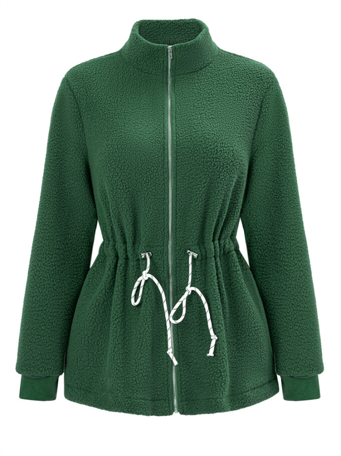 Womens-Fleece-Jacket-Casual-Full-Zip-Stand-Collar-Utility-Drawstring-Waist-Fuzzy-Sherpa-Coat-Green-5.jpg