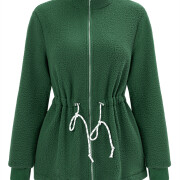 Womens-Fleece-Jacket-Casual-Full-Zip-Stand-Collar-Utility-Drawstring-Waist-Fuzzy-Sherpa-Coat-Green-5